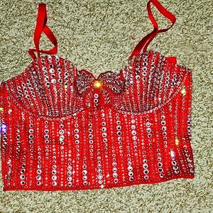 Victoria secret red corset top rhinestone size xs